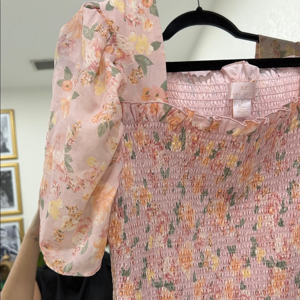 Rachel Parcell Floral Smocked Blouse in Pink and Orange - Picture 3 of 6